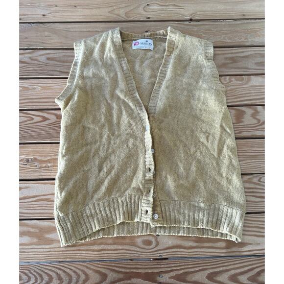 Pitlochry Of Scotland Vintage Wool Vest Sweater Size Large Yellow Button Front - Picture 1 of 6